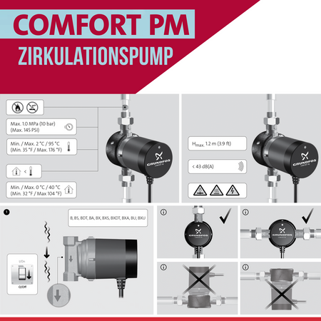 Grundfos Pompe 15-14 B PM C.W.U COMFORT Pompe de circulation