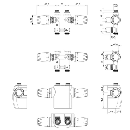 Heimeier Set Multilux 4-F double thermostatique pour connexion de radiateur