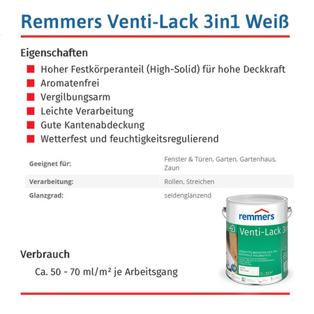 Remmers VENTI-LACK Peinture opaque pour bois Blanc 5 L