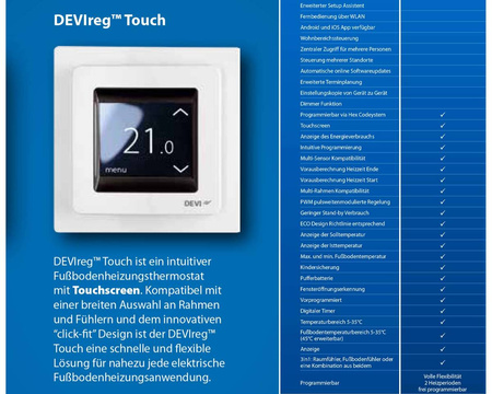 Danfoss DEVI Thermostat DEVIReg Touch blanc 140F1064