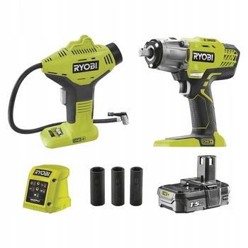 Ryobi Ensemble Clé à chocs R18IW3-0 + Compresseur R18PI + Batterie 1,5 Ah