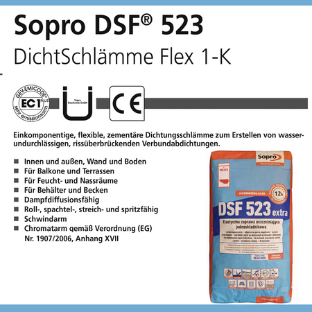 SOPRO DSF 523 DichtSchlämmeFlex 1K  Dichtungsschlämme Abdichtung 20 KG