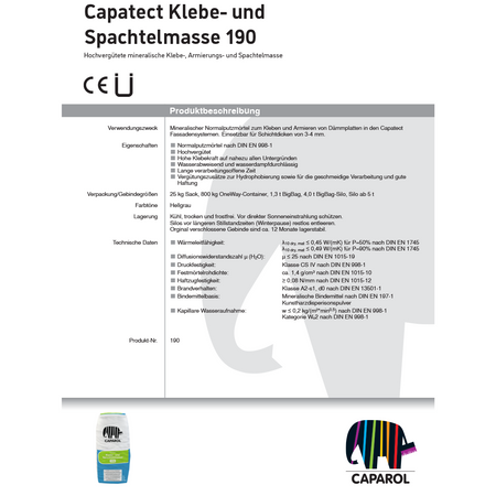 CAPAROL Capatect 190 Klebe und Spachtelmasse 25 KG Grau