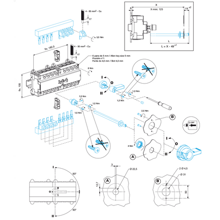 Hager HI403R I-O-II Commutateur modulaire 4P 63A