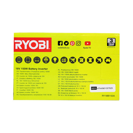 Ryobi RY18BI150A-0 convertisseur sans fil 18V ONE+150W (sans batterie/chargeur)