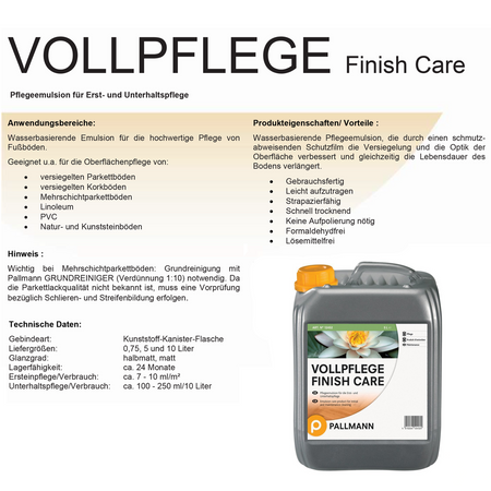 Pallmann Vollpflege Finish Care Entretien du parquet et des sols en liège 5 L