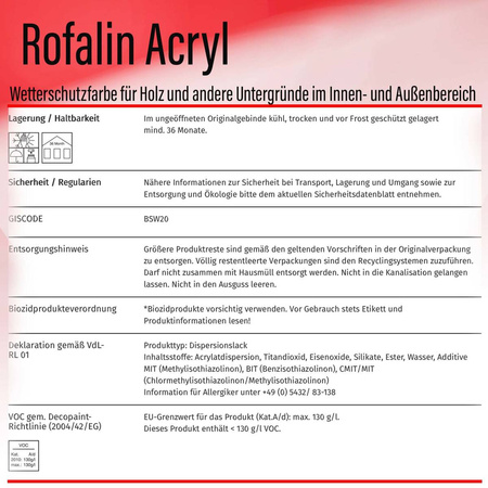 Remmers ROFALIN ACRYL 5L SCHWARZ Wetterschutzfarbe für Holz