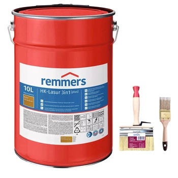Remmers HK-Lasur Plus 3en1 Chêne Clair 10 L + pinceaux – kit prêt à peindre