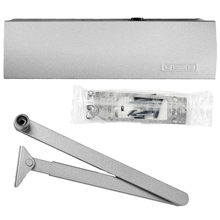 Kit GEZE ARGENT – Ferme-porte avec bras et plaque de montage TS 2000 V BC Argent pour porte à un vantail jusqu’à 1250 mm de large avec goupilles