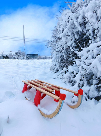 Luge d'enfant en bois laqué écologique ROUGE