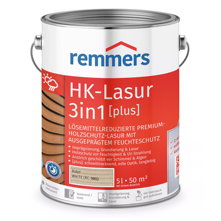 Remmers HK-Lazura 3en1 Plus Blanc 5 L – lasure pour bois extérieur