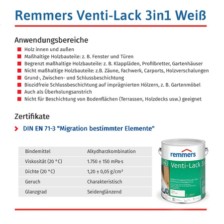 Remmers VENTI-LACK Peinture opaque pour bois Blanc 5 L