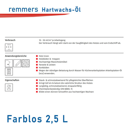 Remmers Hartwachs-Öl Huile pour sols Cire dure Incolore 2,5L