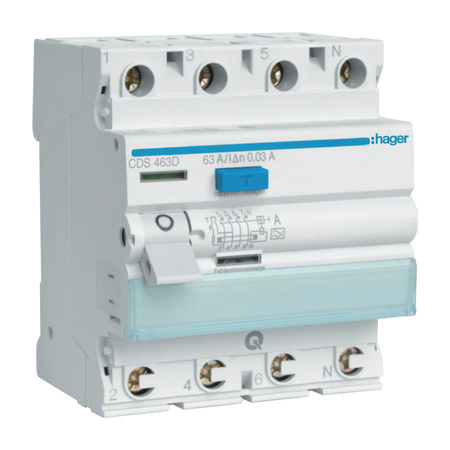 HAGER CDS463D Interrupteur différentiel 3P+N 63A/30mA Type A QuickConnect