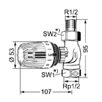 Heimeier thermostat RTL DN15 limiteur de température de retour nickelé, KVS 0,73 droit