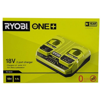 Ryobi RC18240 - chargeur double 18 V ONE+™ (sans batteries), rapide et compact