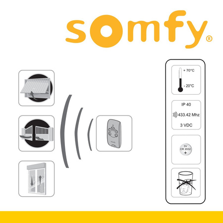 Somfy Keytis RTS Télécommande 4 canaux pour Portails, Éclairage, Moteurs