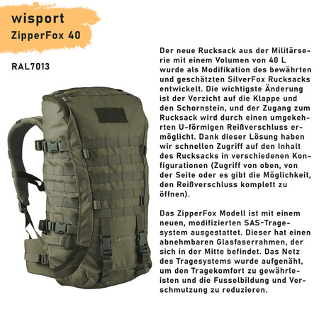 Wisport sac à dos ZIPPER FOX 40 OLIVE DRAB