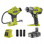 Ensemble Ryobi Clé à chocs R18IW3-0 + Compresseur R18PI + Batterie 1,5 Ah