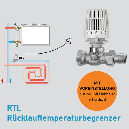 Heimeier thermostat RTL DN15 limiteur de température de retour nickelé, KVS 0,73 droit