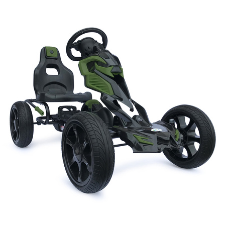Kart à pédales Scout kaki – enfants 5–12 ans, roues EVA, frein à main