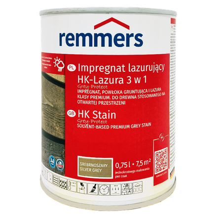 Remmers HK Lasur Grey Protect 0,75 L Gris argenté – Imprégnant 3-en-1 pour bois