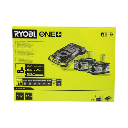 Ryobi RC18150-250X kit chargeur 18 V ONE+ 5,0 A + batteries