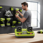 Ryobi RC18240 - chargeur double 18 V ONE+™ (sans batteries), rapide et compact