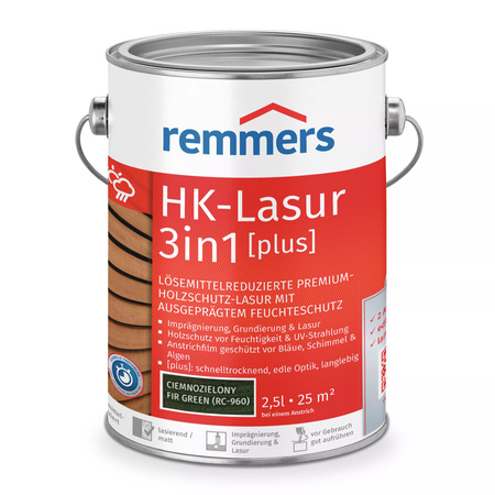 Remmers HK-Lazura 3en1 Plus Vert foncé 2,5 L – lasure pour bois extérieur