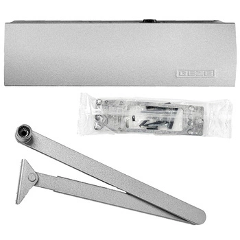 Kit GEZE ARGENT – Ferme-porte avec bras et plaque de montage TS 2000 V BC Argent pour porte à un vantail jusqu’à 1250 mm de large avec goupilles