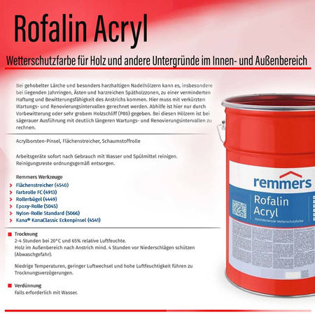 Remmers ROFALIN ACRYL BLANC Peinture de protection bois extérieur 20 L