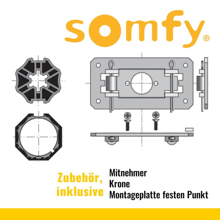 Somfy Oximo 40 iO 9/16 Moteur radio tubulaire pour volets roulants + accessoires