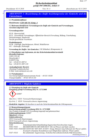 UZIN KR 516 2-K Silikatharz Kleben von Winkelschienen, Nagelleisten 2 x 300 ml