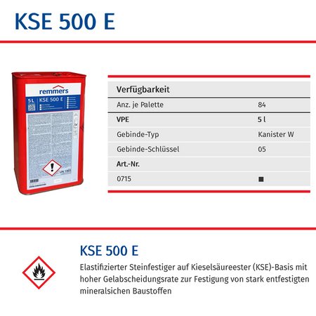 Remmers KSE 500 E 5 L Consolidant pour pierre élastifié à base d'éthyl silicate