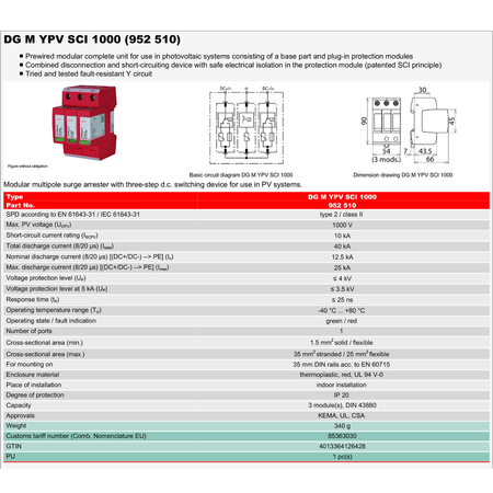 DEHN 952510 Parafoudre PV SCI 1000 DEHNguard